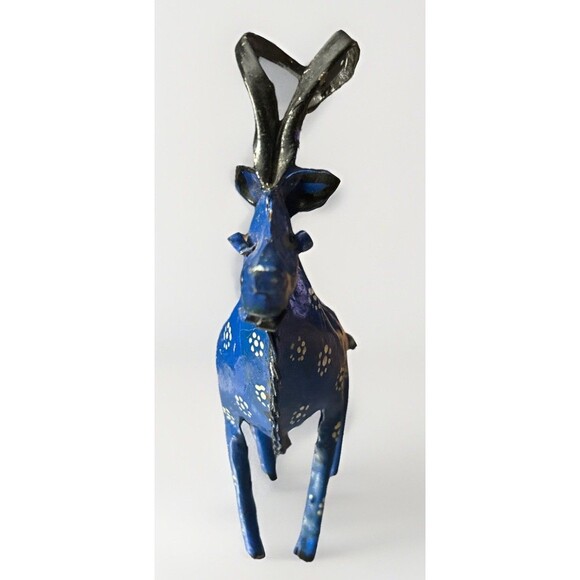 Haeger Gazelle Antelope - Etsy Handmade Metal Antelope Sculpture Blue Painted Folk Art Gazelle Decor